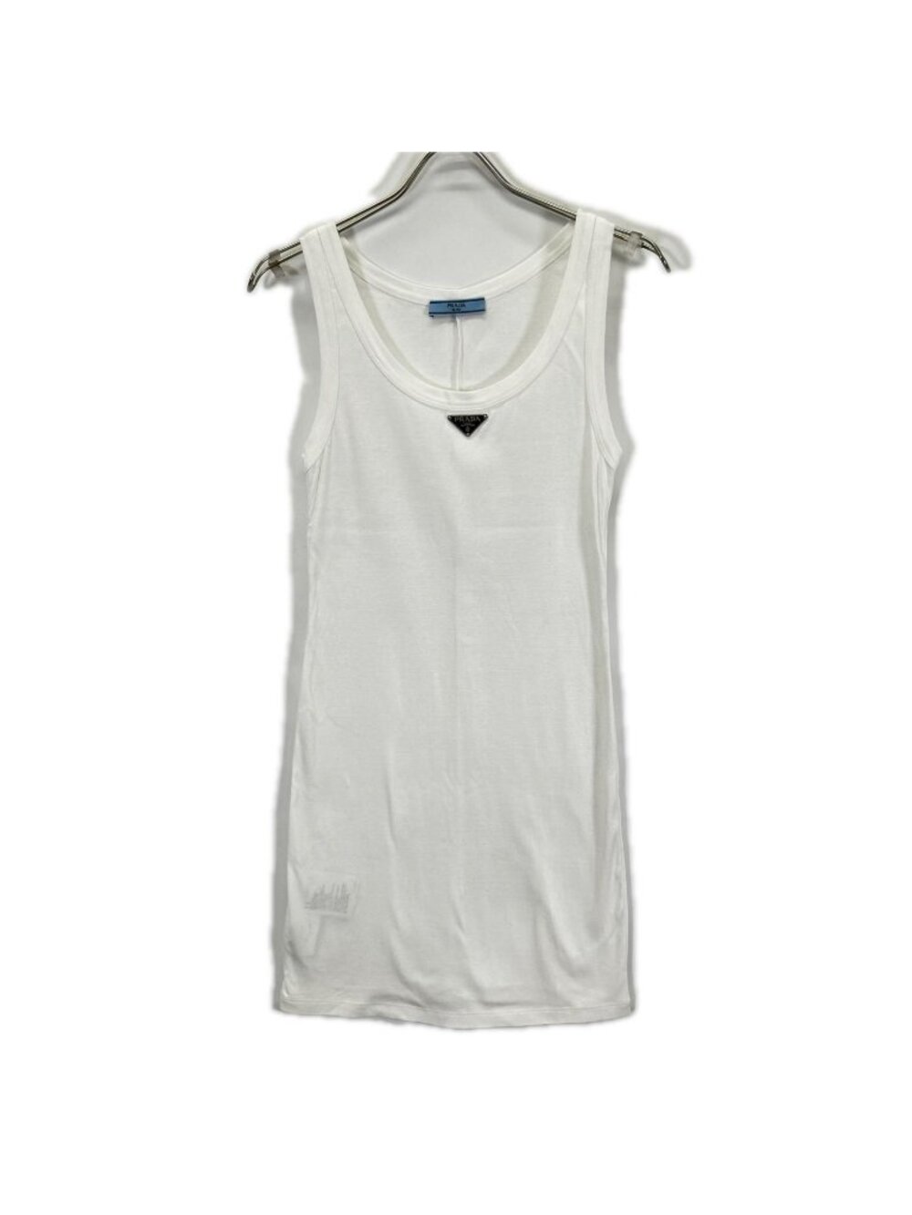 Prada White Triangle Logo Sleeveless Rib Knit Dress 38